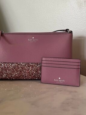kate spade mauve cardholder with saffiano texture